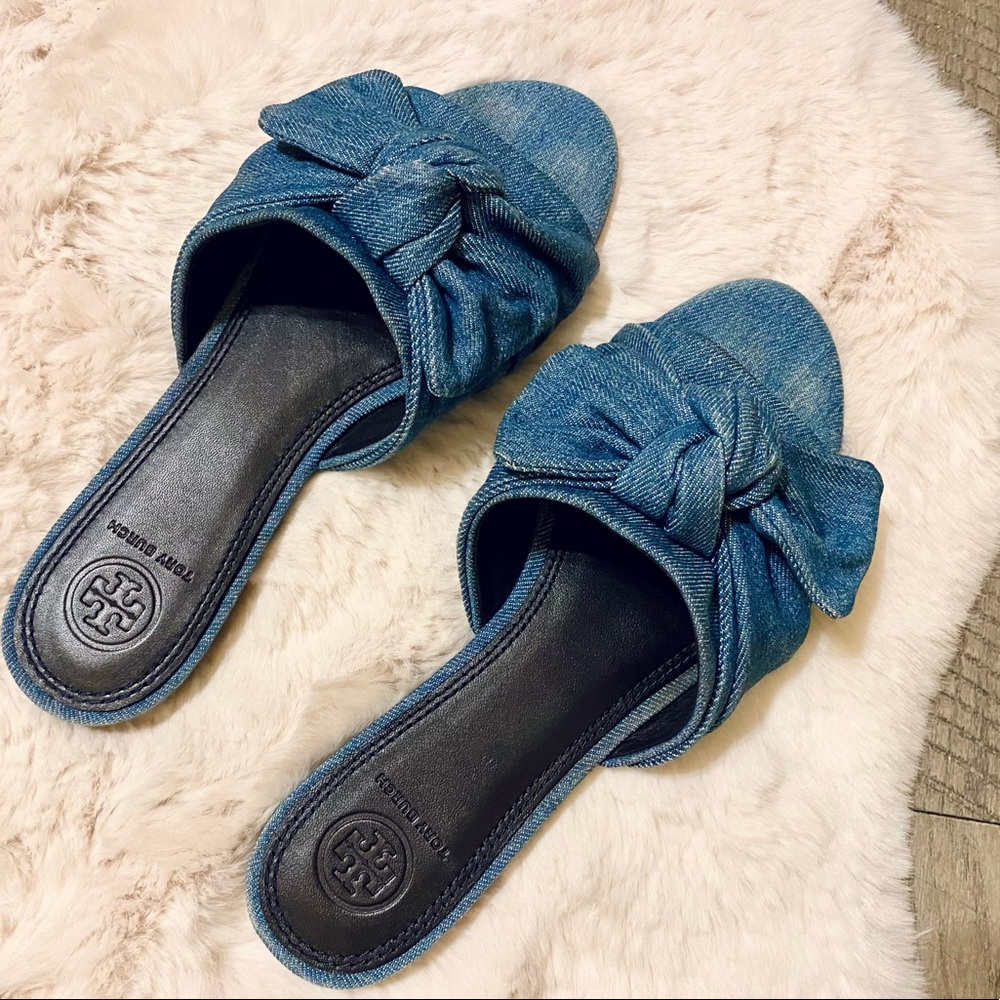 Tory Burch Annabelle Denim bow slide sandal